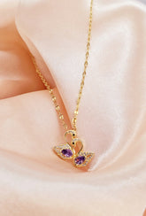 Adorniv Elegant Swan Love Pendant Necklace – Amethyst Sparkle Edition