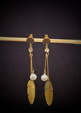 Adorniv Pearl Feather Drop Earrings