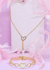 Adorniv Eternal Heart Gift Set - Heart Glow Bangle Bracelet+ Heart Pearl Drop Luxe Chain