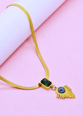 Adorniv Signature Evil Eye & Green Stone Charm Necklace – Premium Set