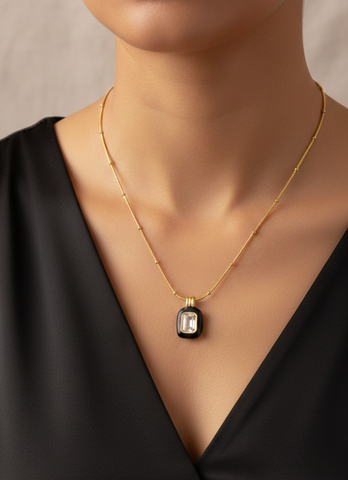 Adorniv Black Enamel Pendant Necklace