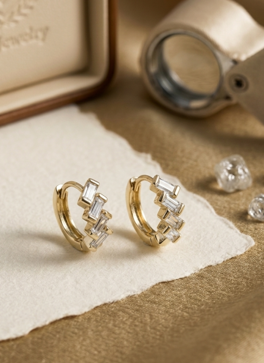 Minimal Gold Baguette Hoop Earrings