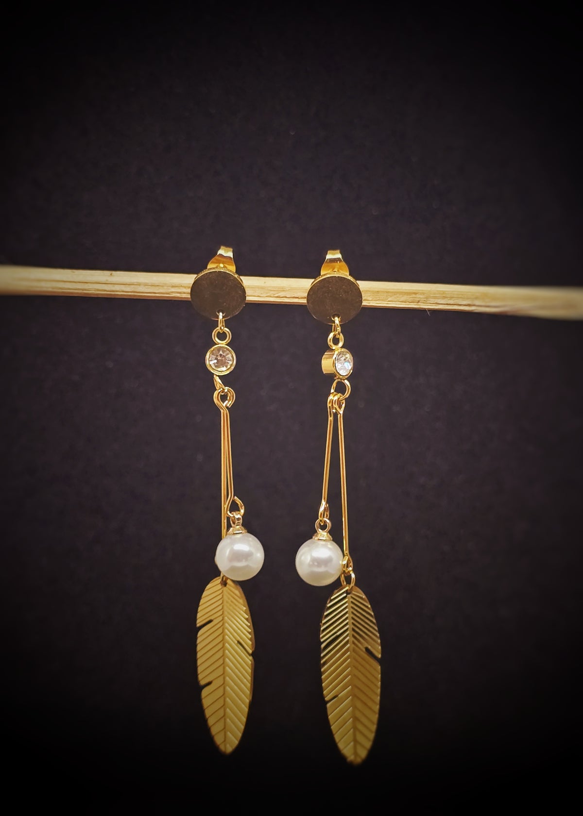 Adorniv Pearl Feather Drop Earrings