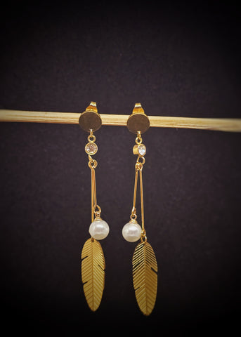 Pearl Feather Drop Earrings