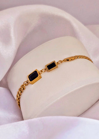 Adorniv Black Stone Link Chain Bracelet