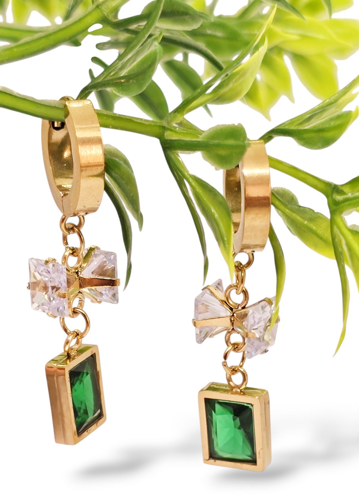 Adorniv Emerald Dangle Hoop Earrings – Luxe Green Gold