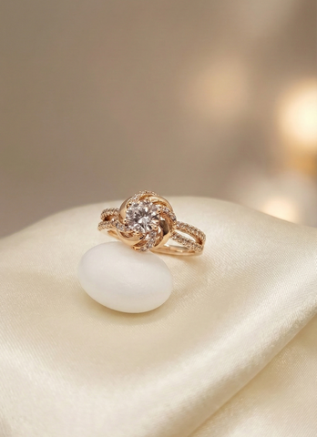 Rose Gold Floral Solitaire Ring