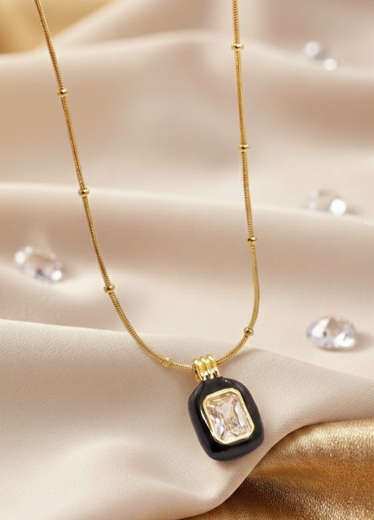 Adorniv Black Enamel Pendant Necklace