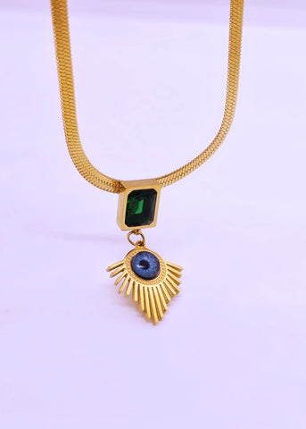 Adorniv Signature Evil Eye & Green Stone Charm Necklace – Premium Set