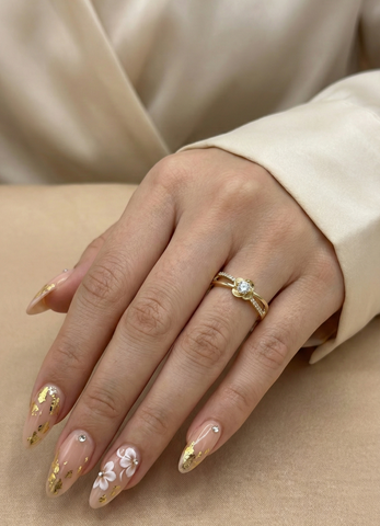 Gold-Tone Floral Solitaire Ring