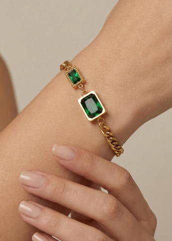Green Stone Link Chain Bracelet