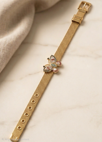 Gold Crystal Butterfly Watch Bracelet