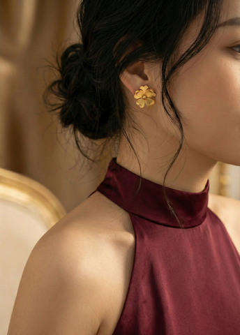 Adorniv 3D Floral Gold-Tone Stud Earrings