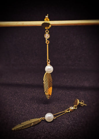 Pearl Feather Drop Earrings