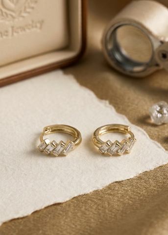 Minimal Gold Baguette Hoop Earrings