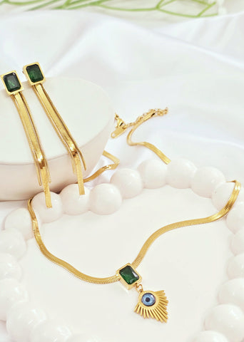Adorniv Emerald Luxe Trio Set – Necklace, Earrings & Bracelet