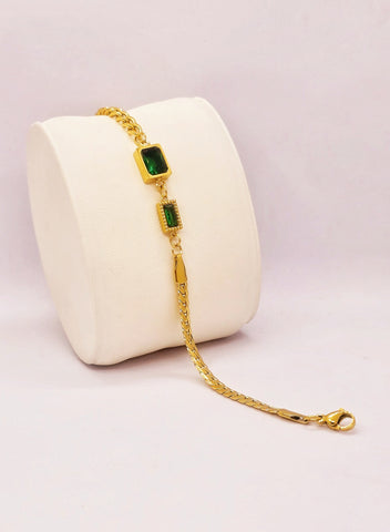 Green Stone Link Chain Bracelet