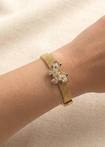Gold Crystal Butterfly Watch Bracelet