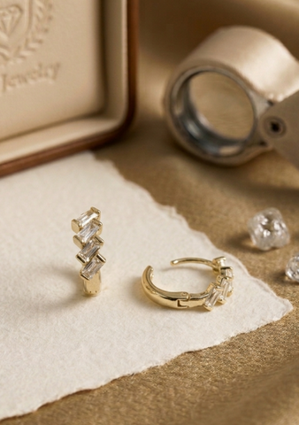 Minimal Gold Baguette Hoop Earrings