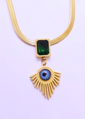 Adorniv Signature Evil Eye & Green Stone Charm Necklace – Premium Set