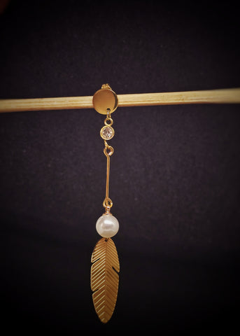 Pearl Feather Drop Earrings