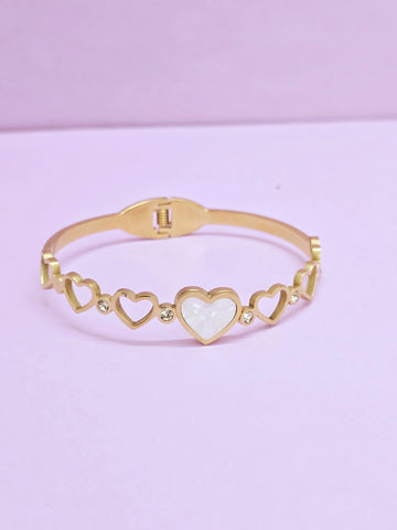 Adorniv Eternal Heart Gift Set - Heart Glow Bangle Bracelet+ Heart Pearl Drop Luxe Chain