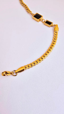 Adorniv Black Stone Link Chain Bracelet