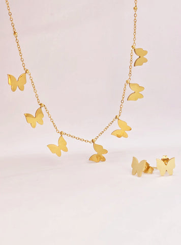 Adorniv Golden Butterfly Necklace & Earring Set