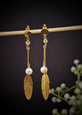 Pearl Feather Drop Earrings