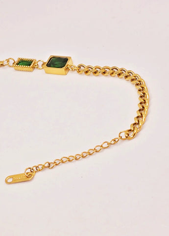 Green Stone Link Chain Bracelet