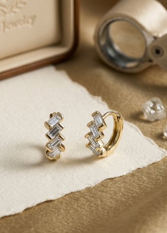 Minimal Gold Baguette Hoop Earrings