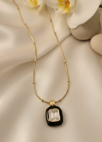 Adorniv Black Enamel Pendant Necklace