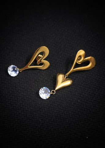 Adorniv Golden Odd-Even Heart Dangle Earrings