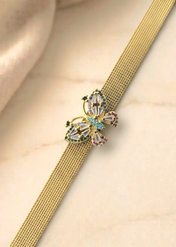 Gold Crystal Butterfly Watch Bracelet