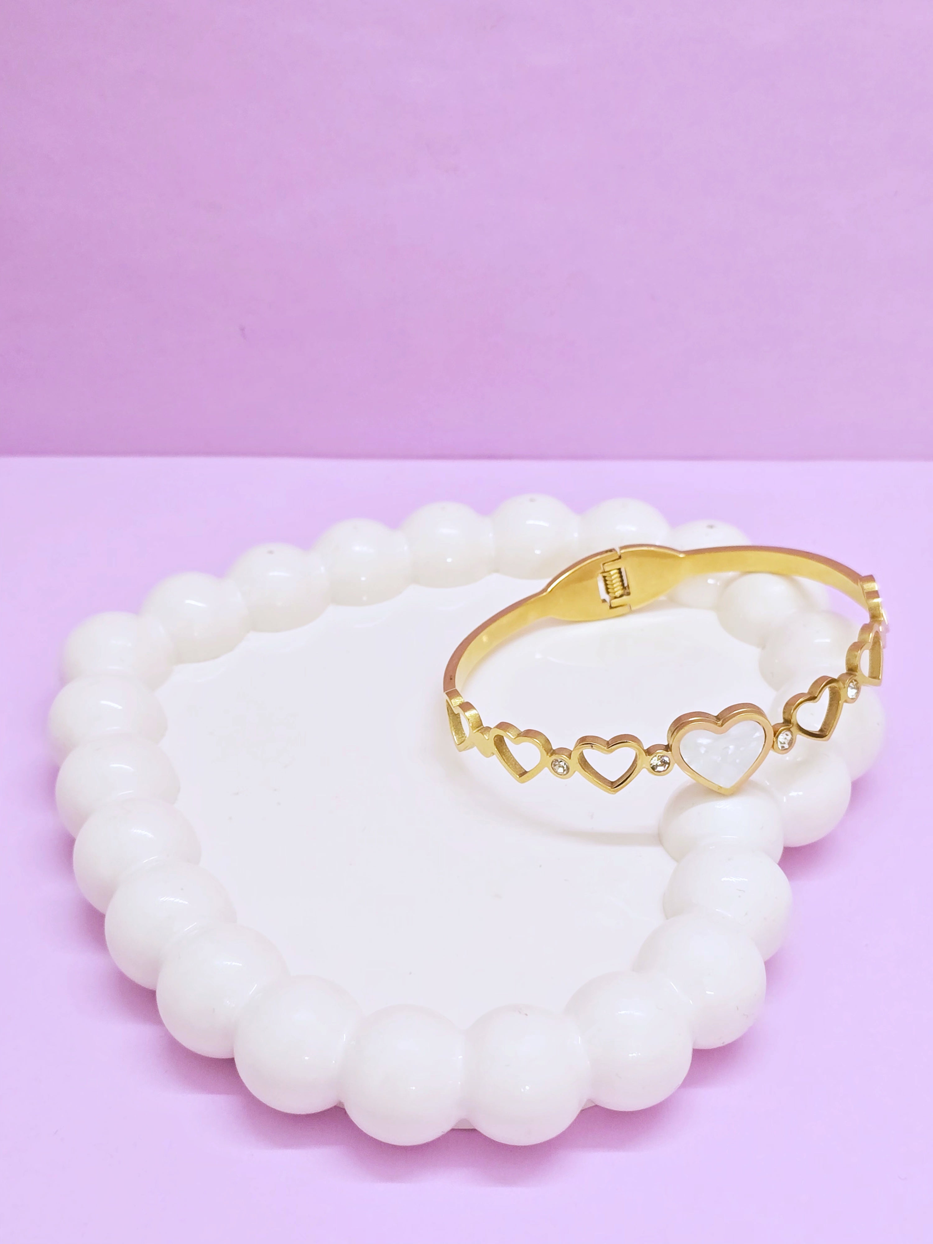 Adorniv Eternal Heart Gift Set - Heart Glow Bangle Bracelet+ Heart Pearl Drop Luxe Chain