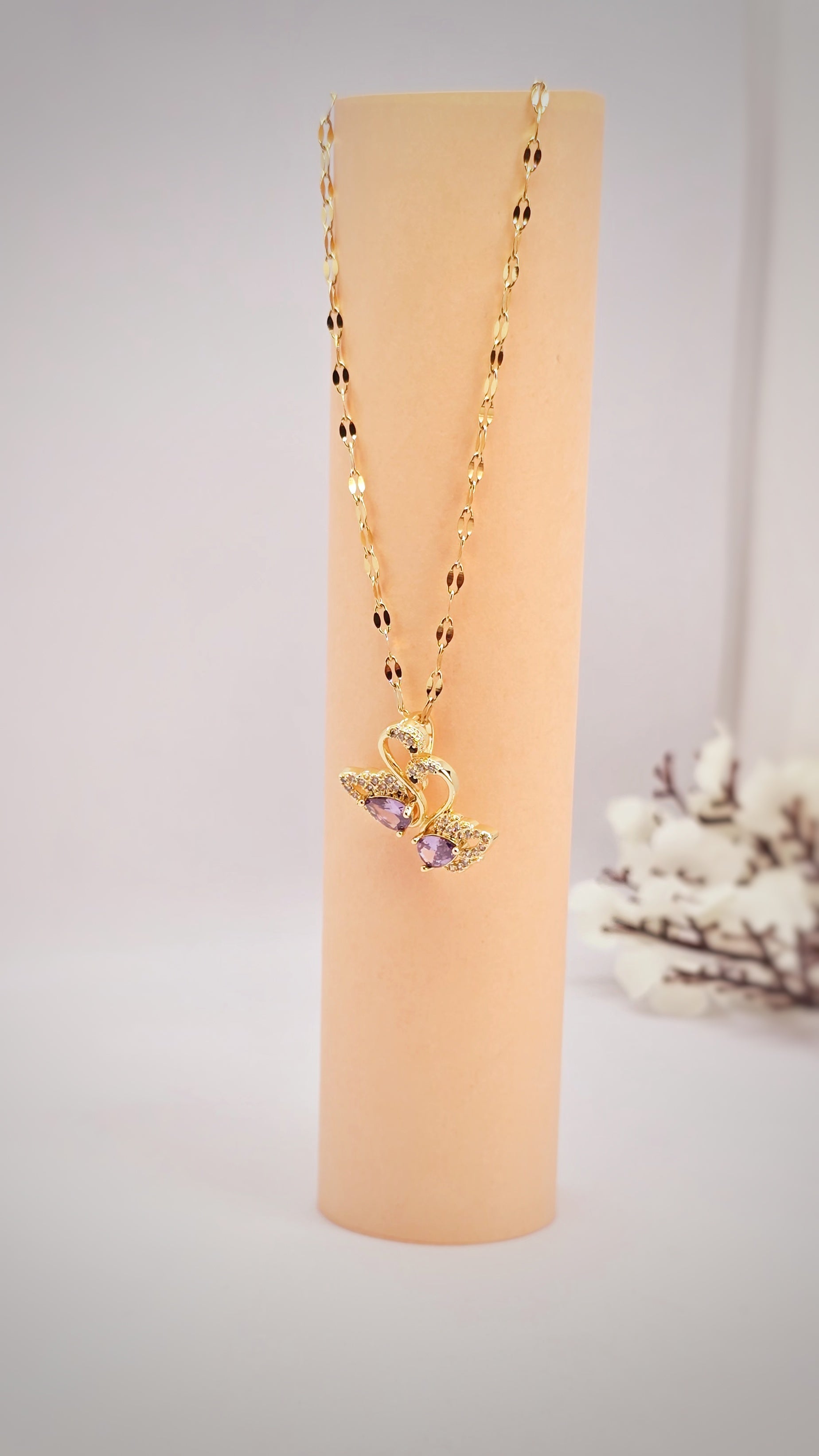 Adorniv Elegant Swan Love Pendant Necklace – Amethyst Sparkle Edition