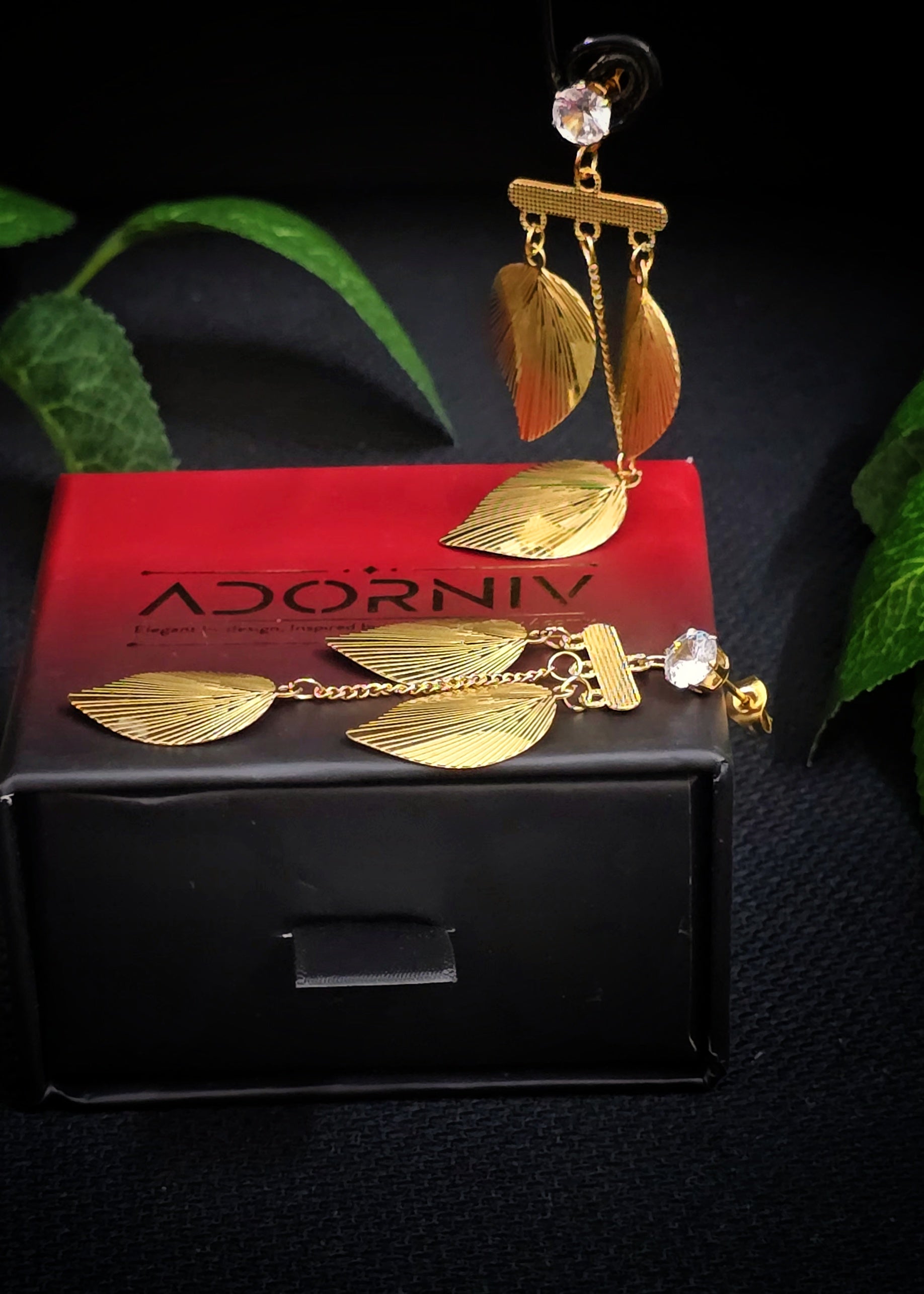 Adorniv Golden Leaf Cascade Earrings