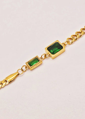 Green Stone Link Chain Bracelet