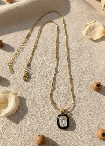 Adorniv Black Enamel Pendant Necklace