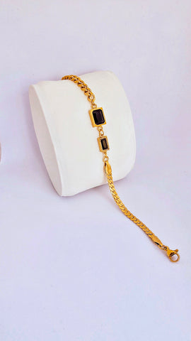 Adorniv Black Stone Link Chain Bracelet