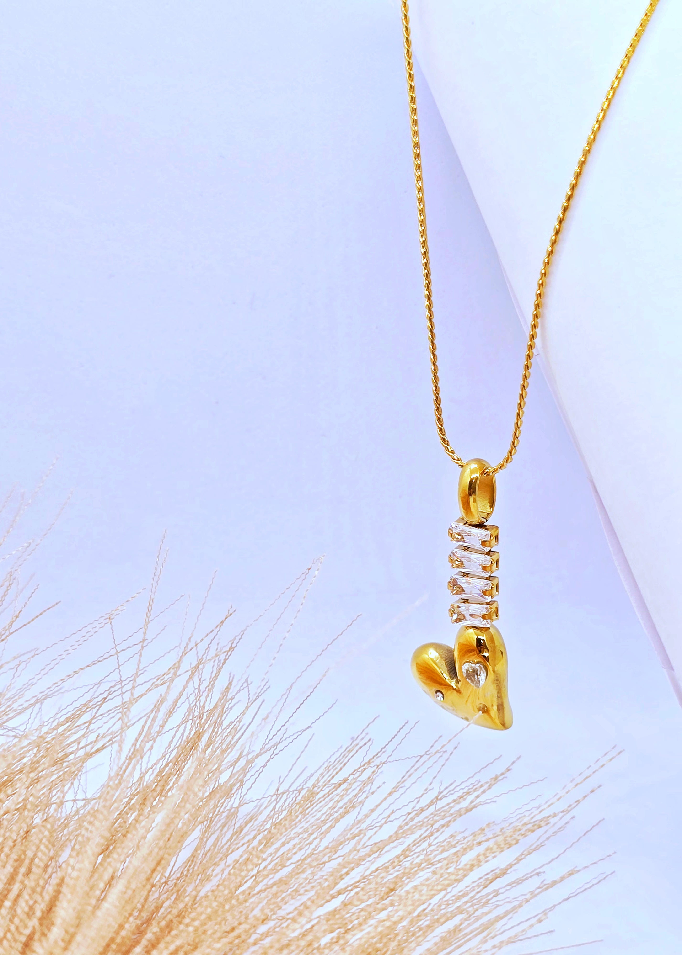 Adorniv Golden Heartline Pendant Necklace