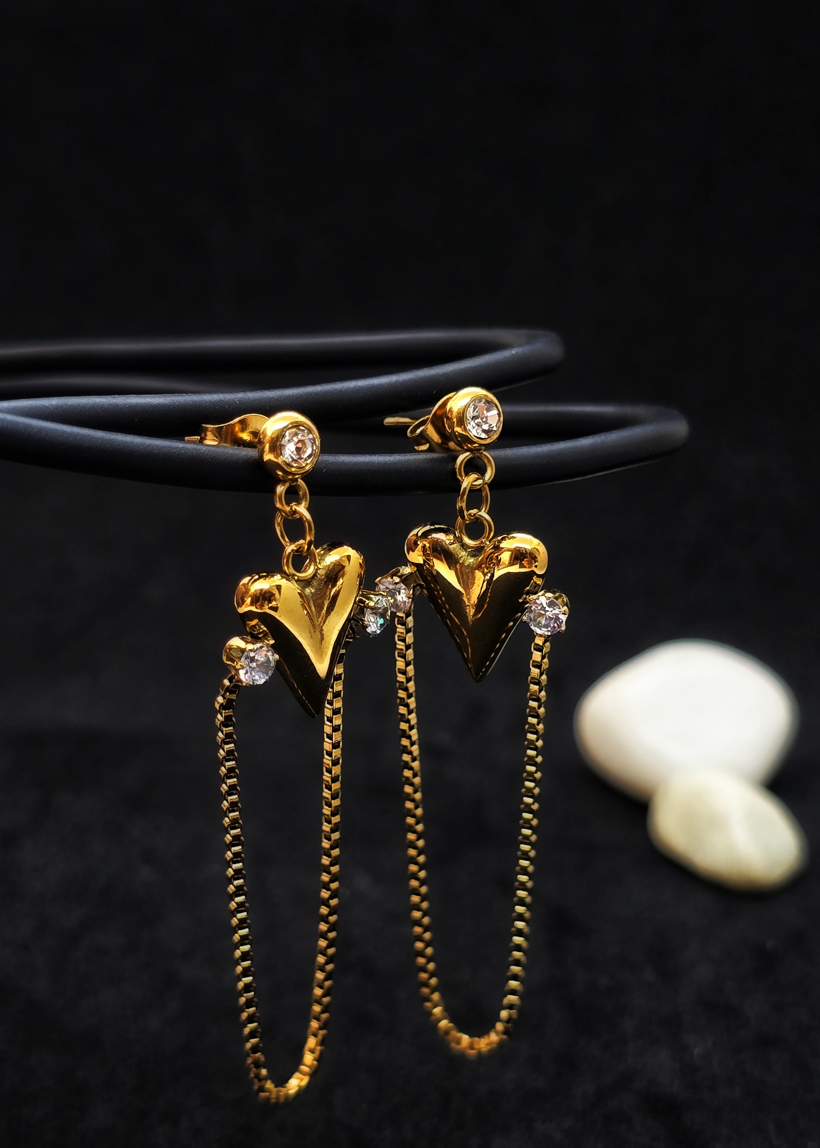 Adorniv Hearts & Chains Drop Earrings – Golden Romance Series