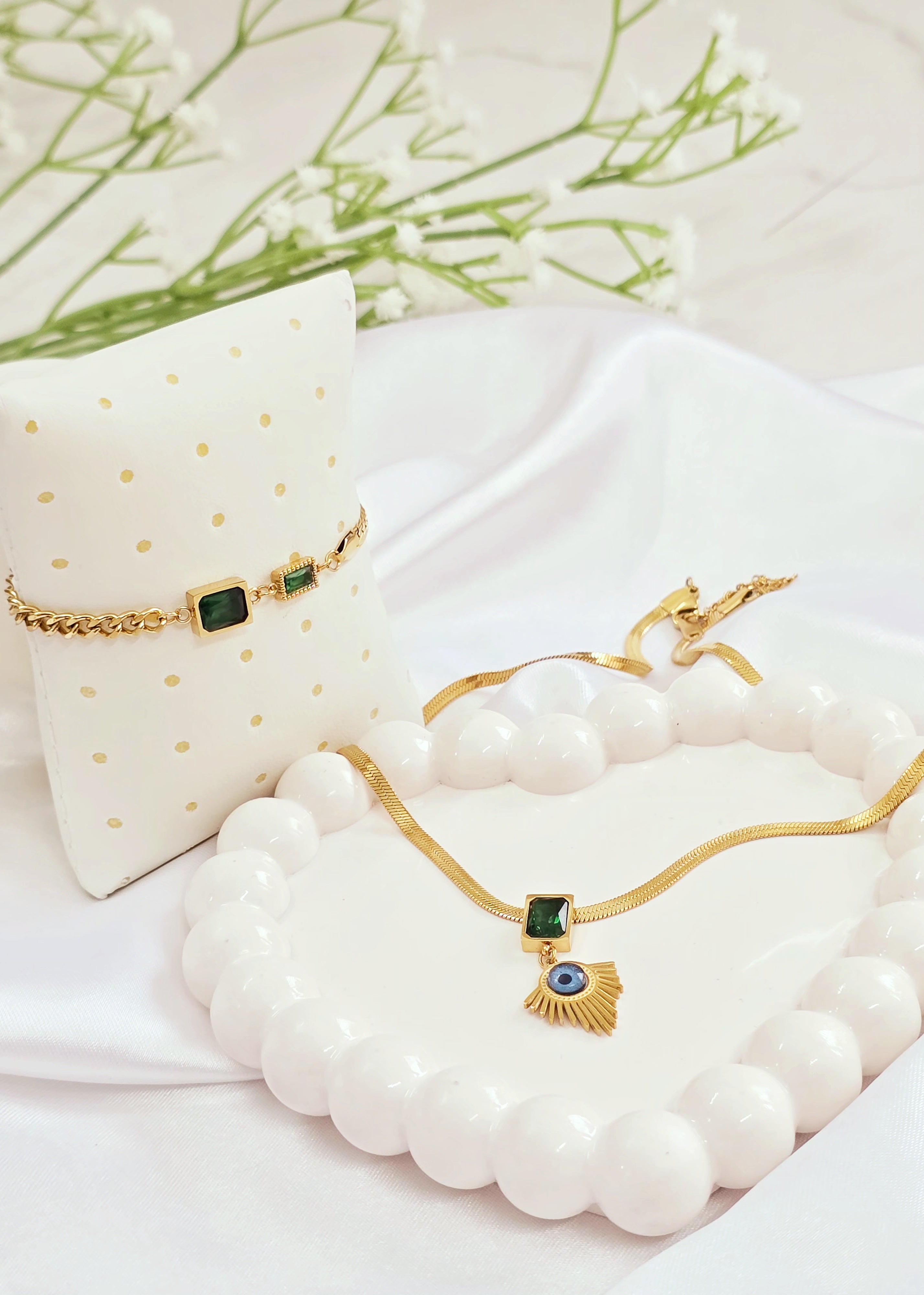Adorniv Emerald Luxe Trio Set – Necklace, Earrings & Bracelet