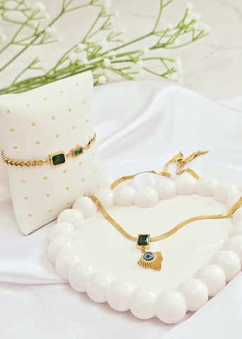 Adorniv Emerald Luxe Trio Set – Necklace, Earrings & Bracelet