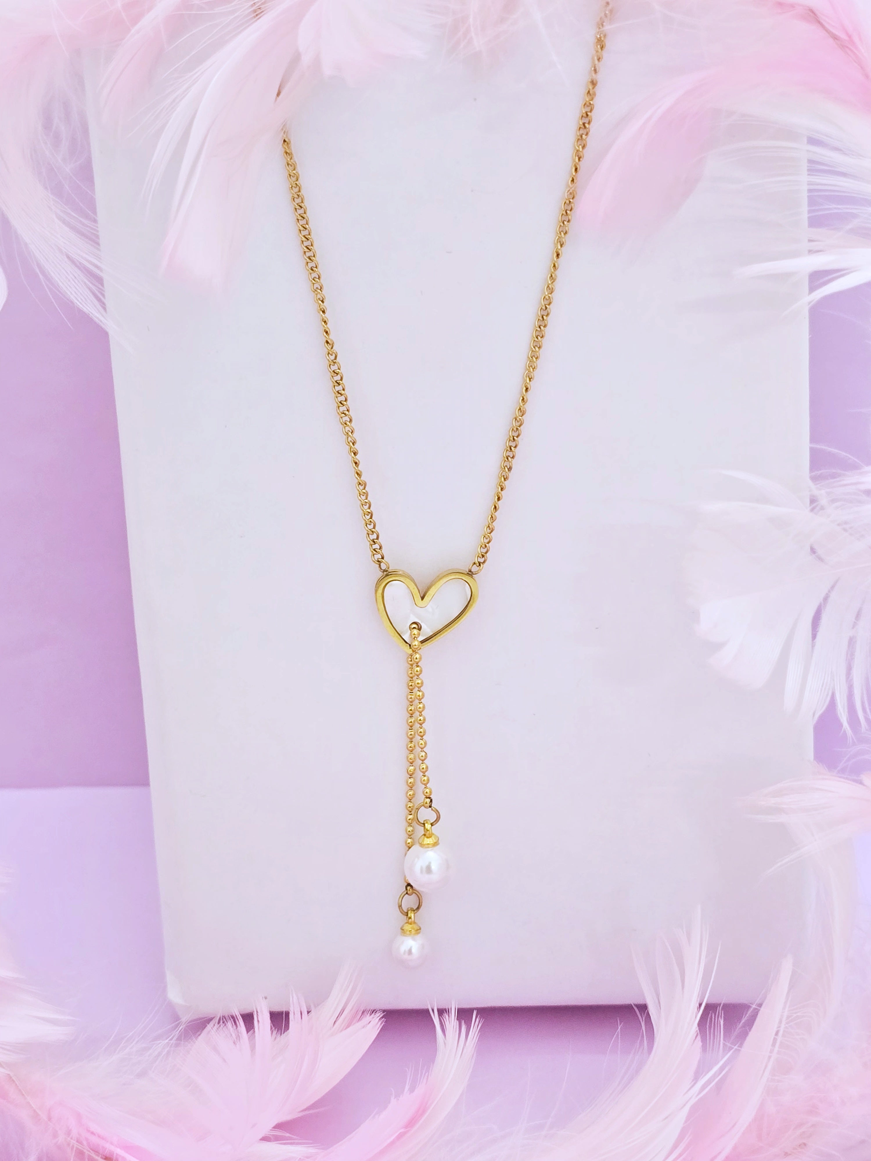 Adorniv Eternal Heart Gift Set - Heart Glow Bangle Bracelet+ Heart Pearl Drop Luxe Chain
