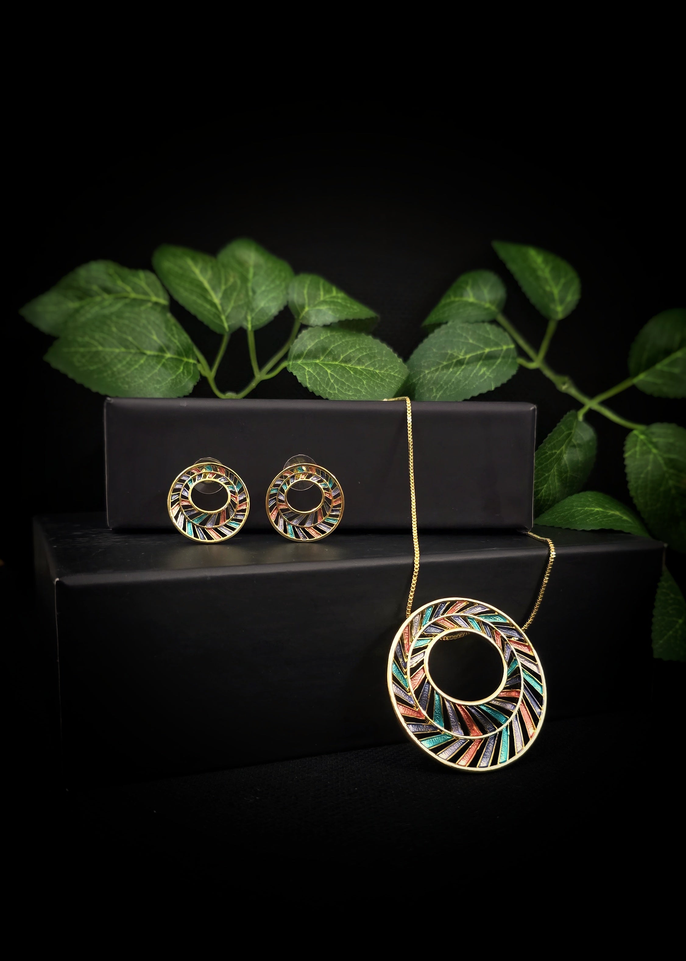 Adorniv Luxe Circle Symphony Premium Set – Necklace & Earrings Combo