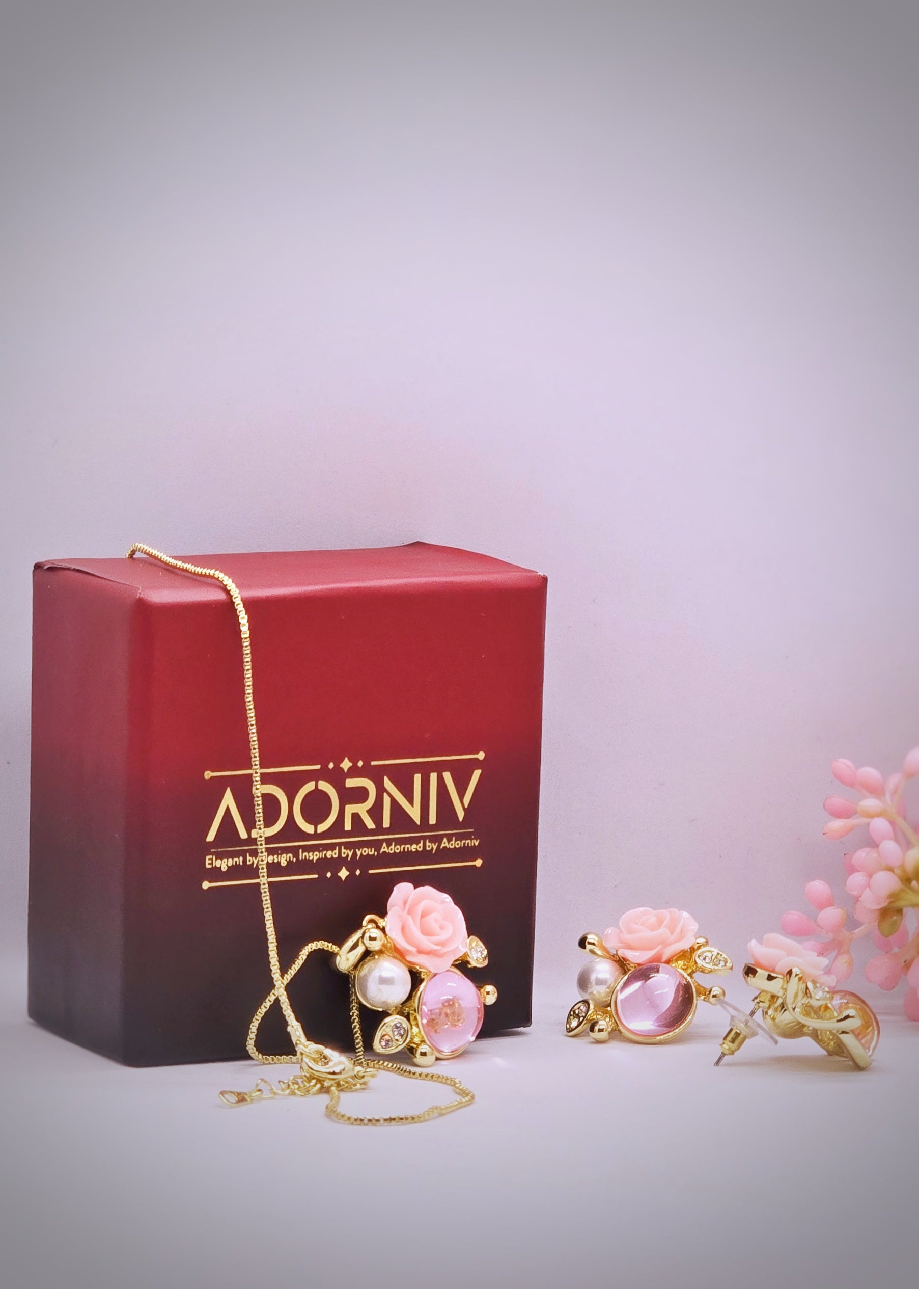 Adorniv Rosé Elegance Premium Necklace & Earrings Set
