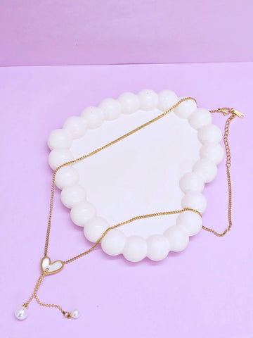 Adorniv Eternal Heart Gift Set - Heart Glow Bangle Bracelet+ Heart Pearl Drop Luxe Chain