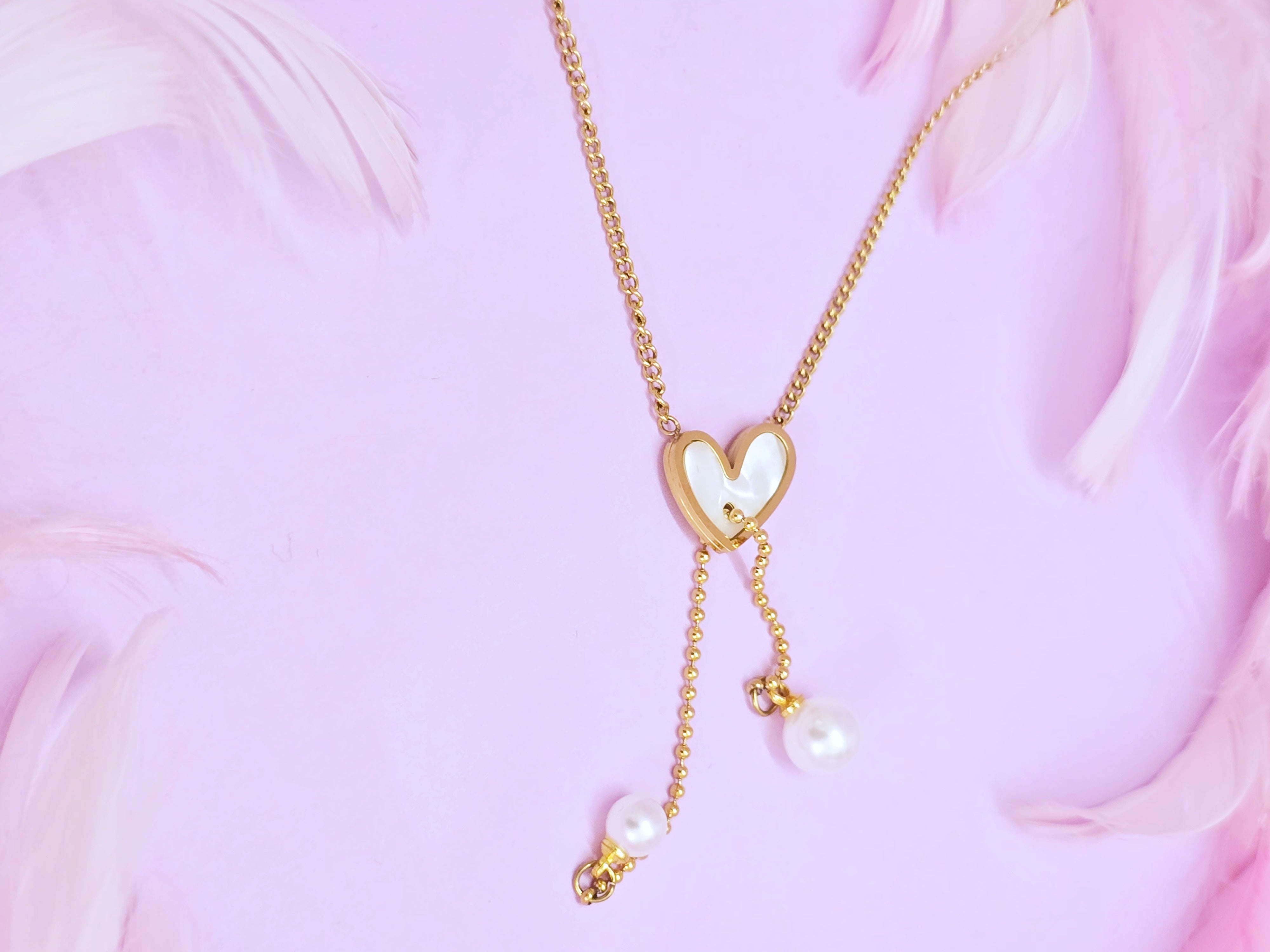 Adorniv Eternal Heart Gift Set - Heart Glow Bangle Bracelet+ Heart Pearl Drop Luxe Chain