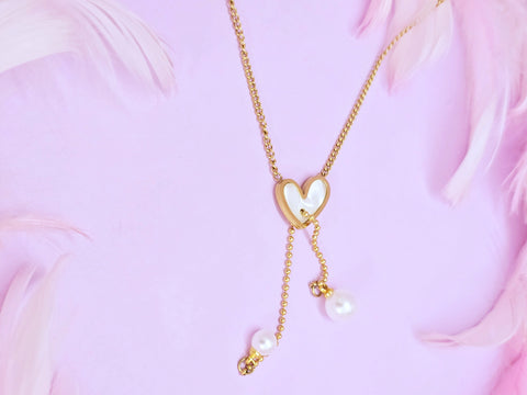 Adorniv Eternal Heart Gift Set - Heart Glow Bangle Bracelet+ Heart Pearl Drop Luxe Chain